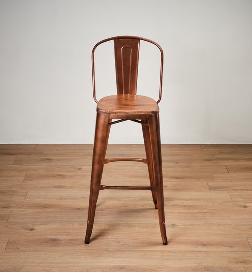 Copper Bar Stool With Wooden Seat For Sale