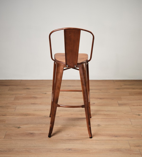 Copper Bar Stool With Wooden Seat