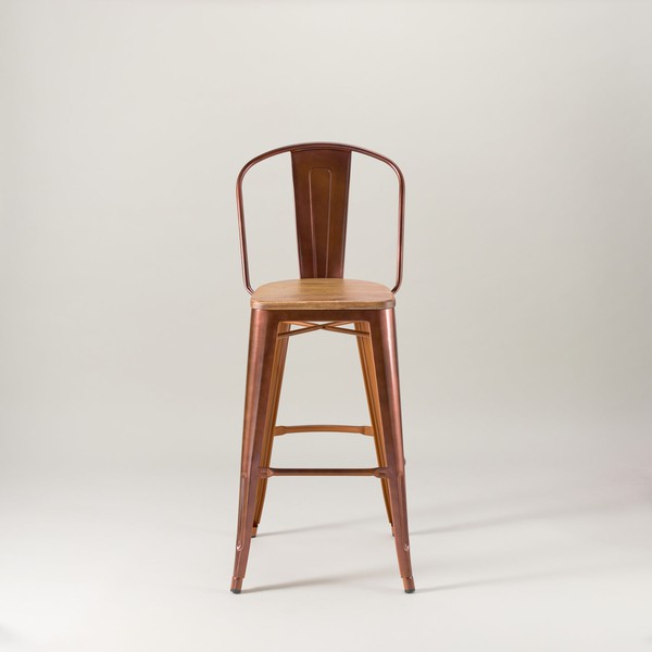 Copper Bar Stool With Wooden Seat