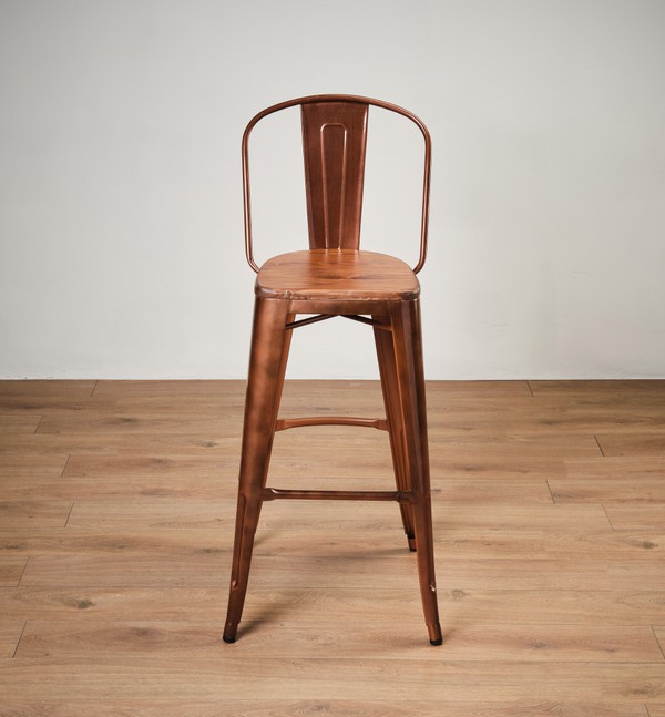 Copper Bar Stool With Wooden Seat For Sale