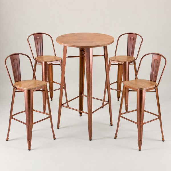 High Back Stool With Wooden Seat