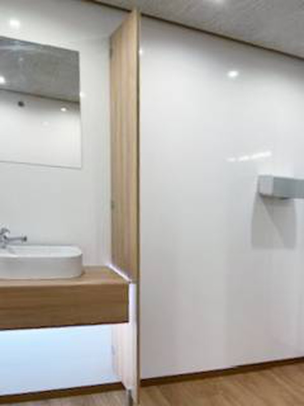 Clean white with oak trim toilet trailer Clean white with oak trim toilet trailer