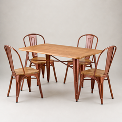 Vintage Copper Cafe Table And Four Chair Set For Sale