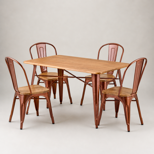 Vintage Copper Cafe Table And Four Chair Set For Sale
