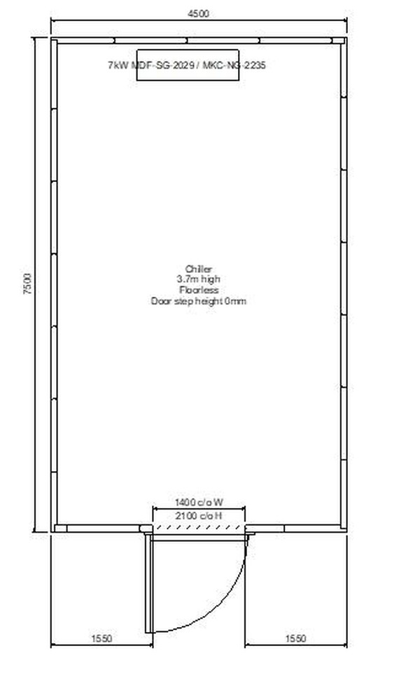 4.5m x 7.5m  Walk in fridge 3.7m high