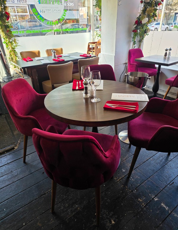 8x Purple Chairs And 4x Benches For Sale