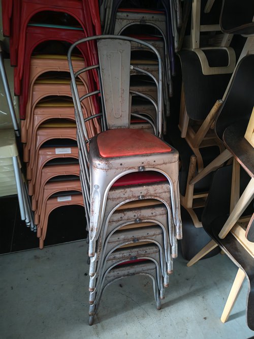 Tolix style aluminium stacking cafe chairs