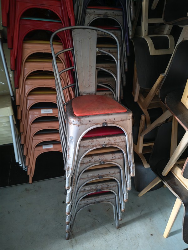 Tolix style aluminium stacking cafe chairs