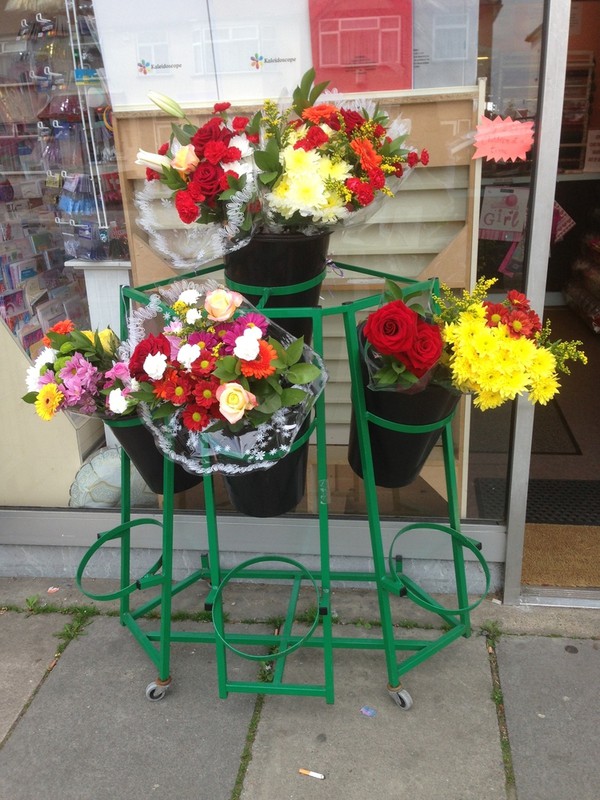 Flowers on metal stand