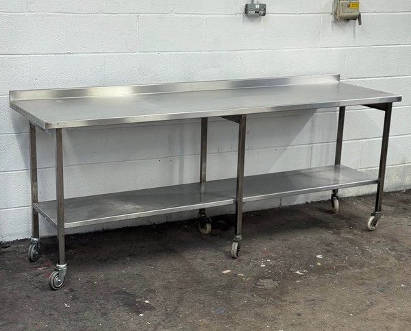 Secondhand 234cm Steel Table On Castors