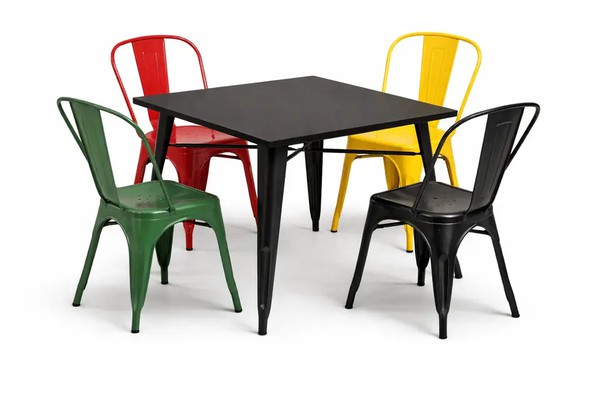 Black cafe tables with Tolix chairs Black cafe tables with Tolix chairs