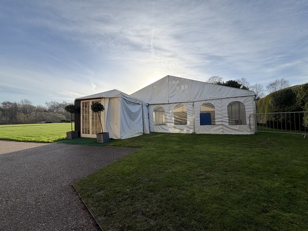 9m x 15m framed marquee with windows and porch