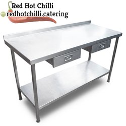 Stainless steel kitchen table with drawers