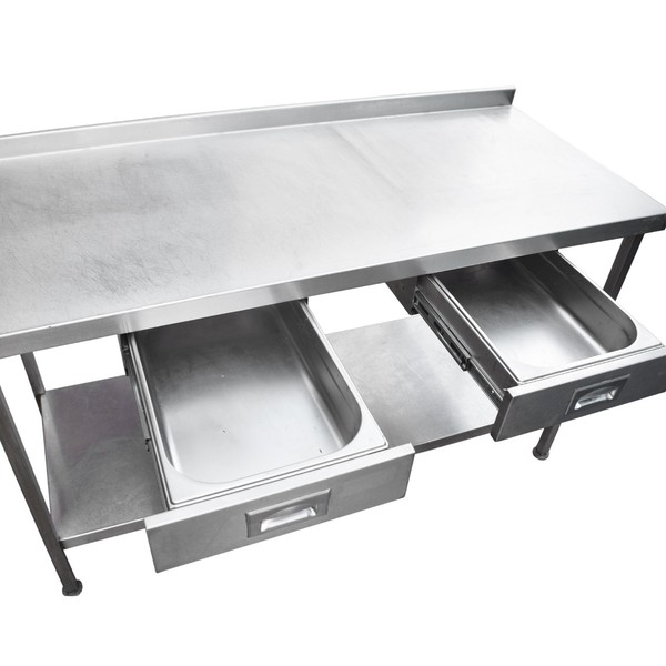 Stainless steel kitchen table with gastronorm drawers