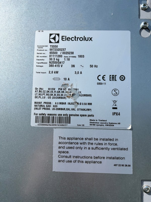 Used Electrolux T5550 Gas Dryer Used Electrolux T5550 Gas Dryer