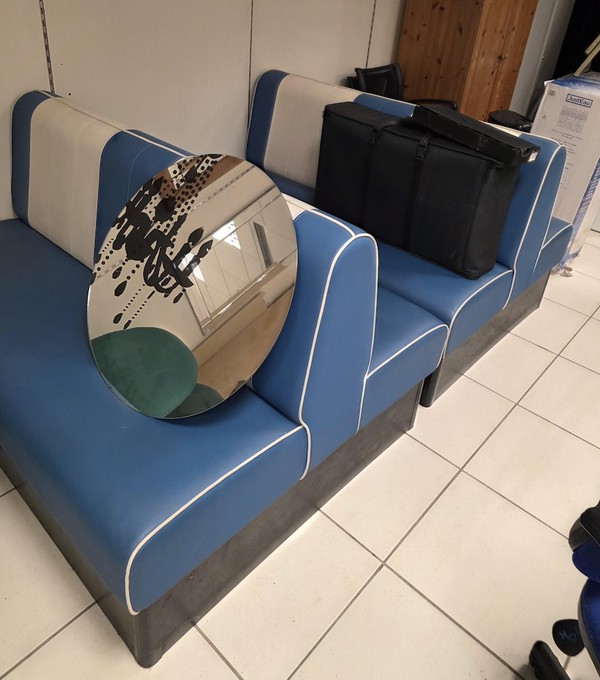 Banquette Seating in Blue and White