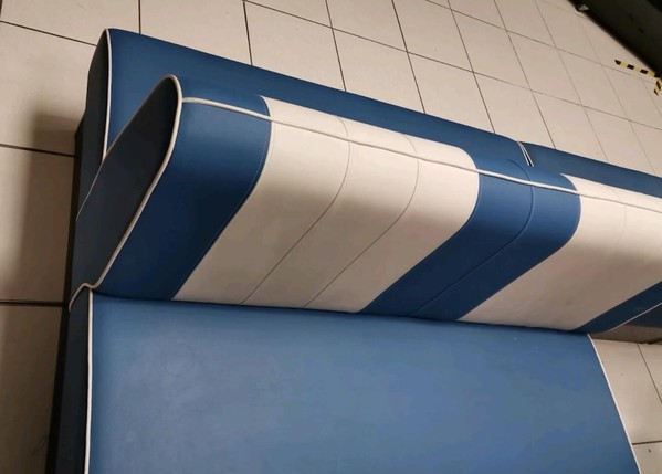 Banquette Seating in Blue and White