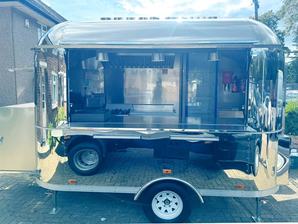 Polished metal catering trailer for sale