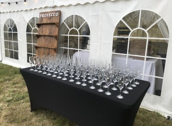 Plastic trestle table with table cloth
