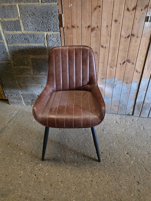 6 Brown Leather Dining Chairs