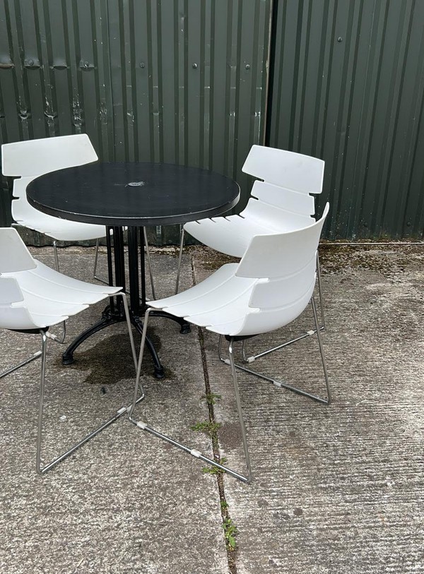 Black Cafe Table And 4 White Chair Sets For Sale
