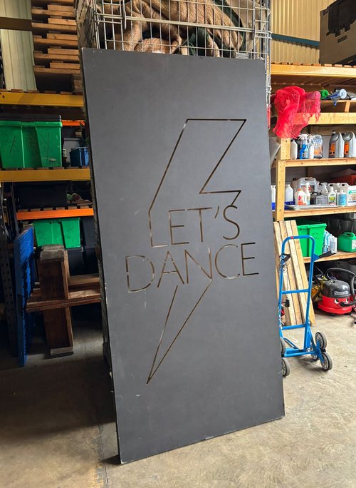 'Lets Dance' Wooden Lightning Bolt Cut Out Sign/Light For Sale
