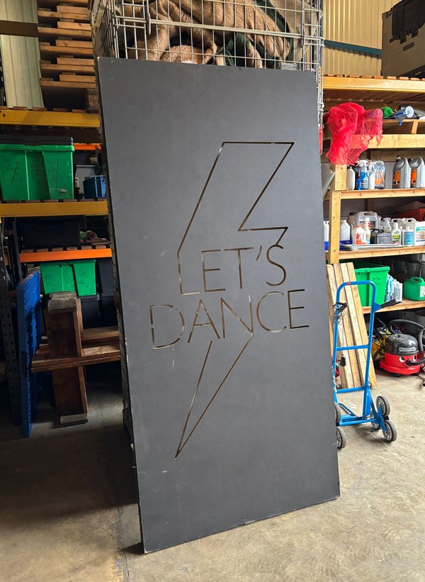 'Lets Dance' Wooden Lightning Bolt Cut Out Sign/Light For Sale