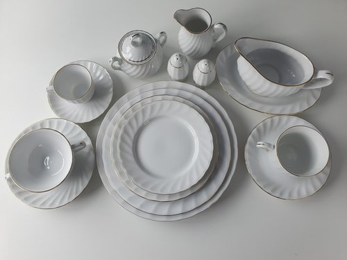 Set of  Vintage White China with Gold Trim