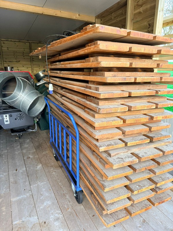 Folding / stacking trestle tables - solid wood
