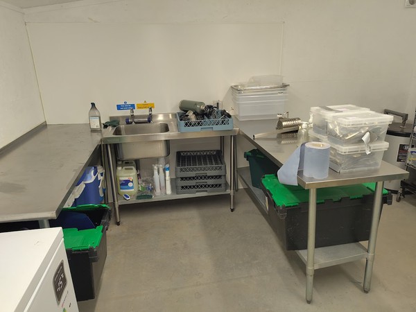 Kitchen tables and sink