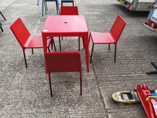 Red table and chairs Red table and chairs