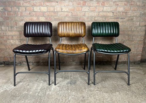Industrial Leather Dining Chairs For Sale