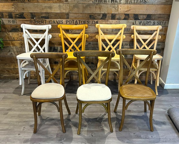 Rustic Crossback Stacking Chairs For Sale