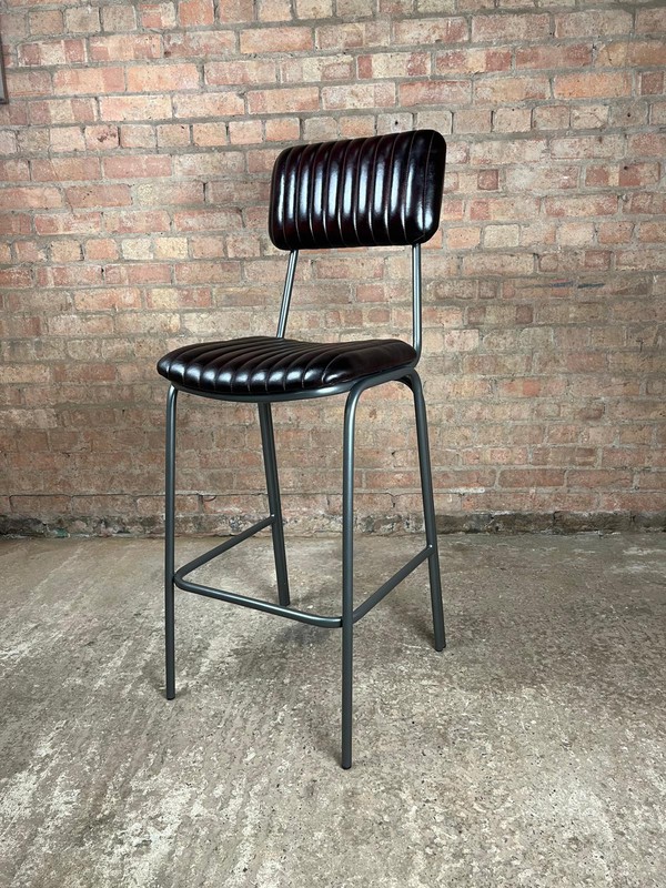 Hoxton 'English Plum' Leather Bar Stools