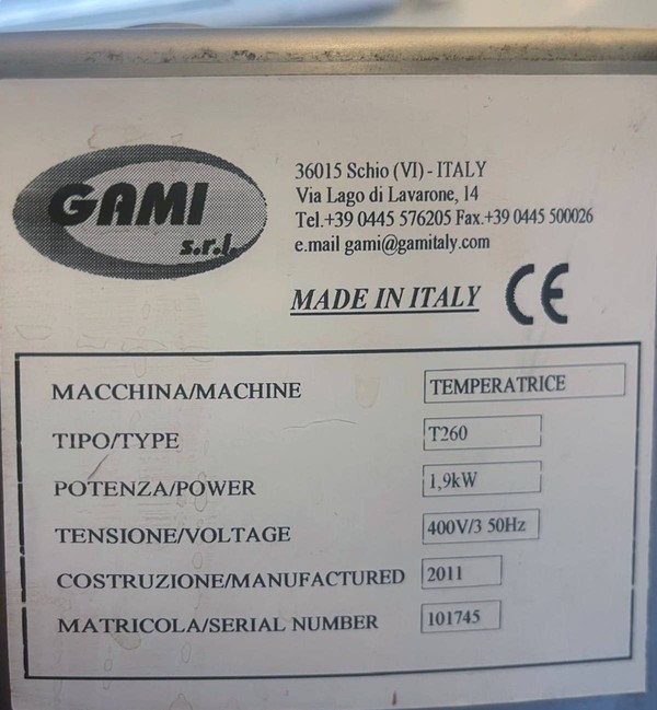 Used Gami T260 Tempering Machine Used Gami T260 Tempering Machine