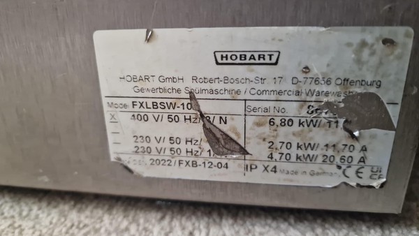 Hobart FXLBSW Dishwasher Hobart FXLBSW Dishwasher