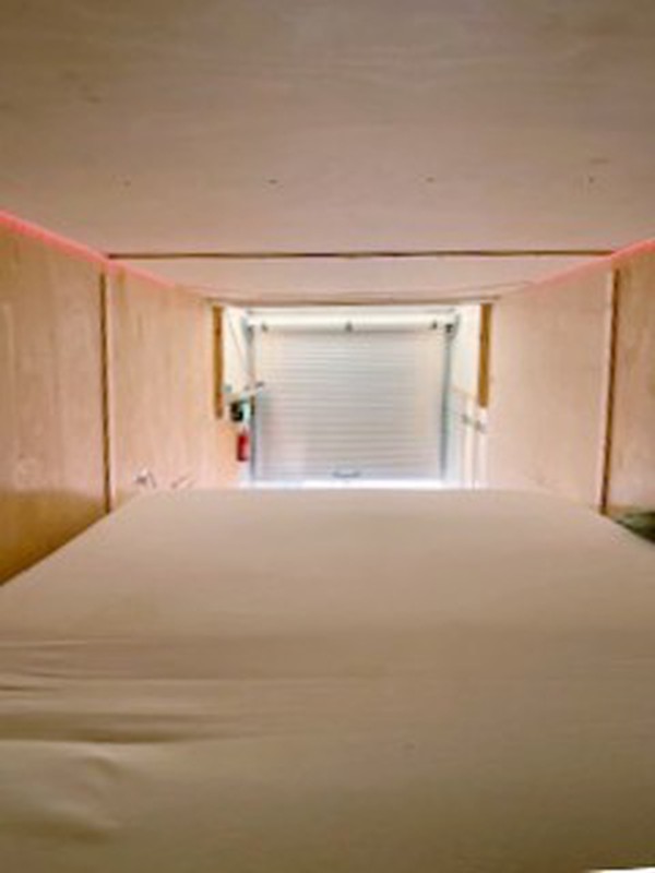 Box trailer With fold down queen-sized memory foam bed. Box trailer With fold down queen-sized memory foam bed.
