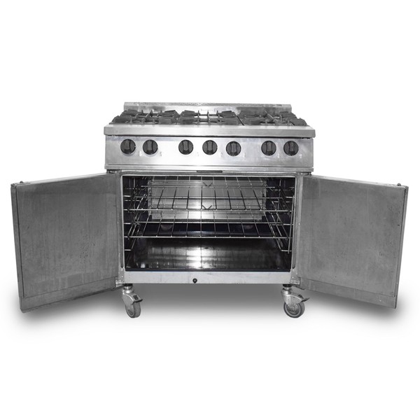 Six burner cooker with double width oven Six burner cooker with double width oven