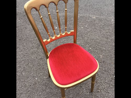 180x Gold Cheltenham banqueting  chairs / red pads