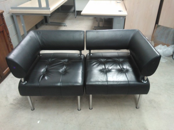 Buy 2 Used Black Leather, 2 Seater Reception Chairs
