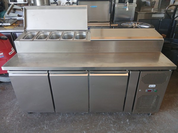Three door bench fridge with gastronorm containers Three door bench fridge with gastronorm containers