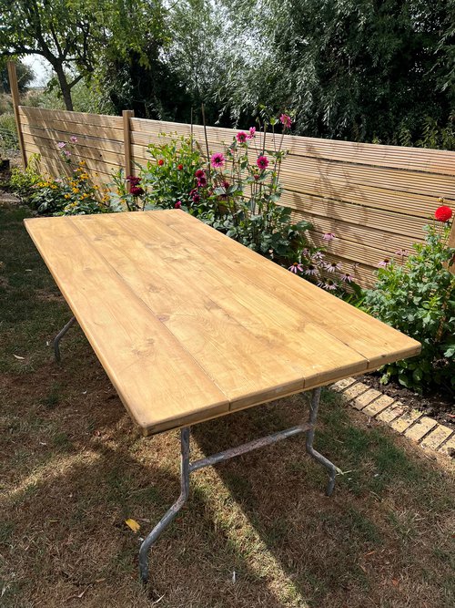 Plank top trestle tables for sale