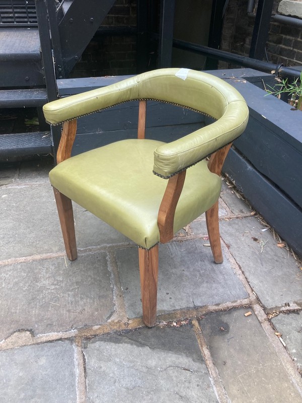 Pistachio Leather Curved Dining Chair