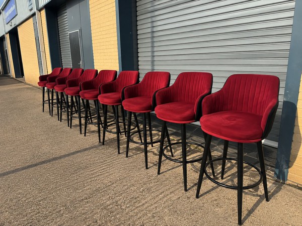 High bar chairs with burgundy upholstery High bar chairs with burgundy upholstery