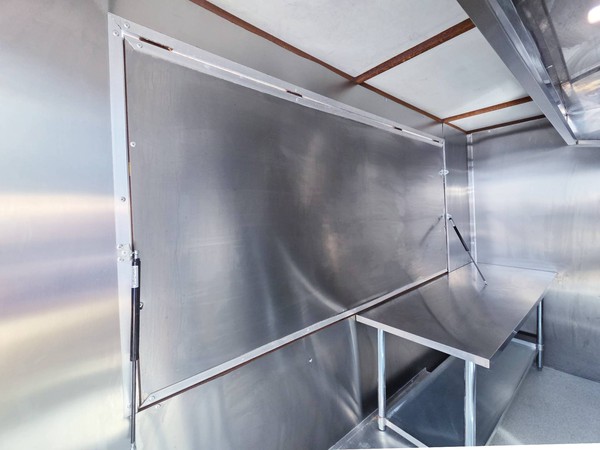 Catering trailer with stainless steel inside