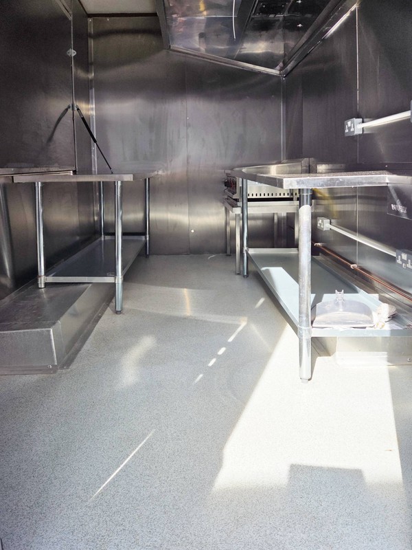 Inside catering trailer
