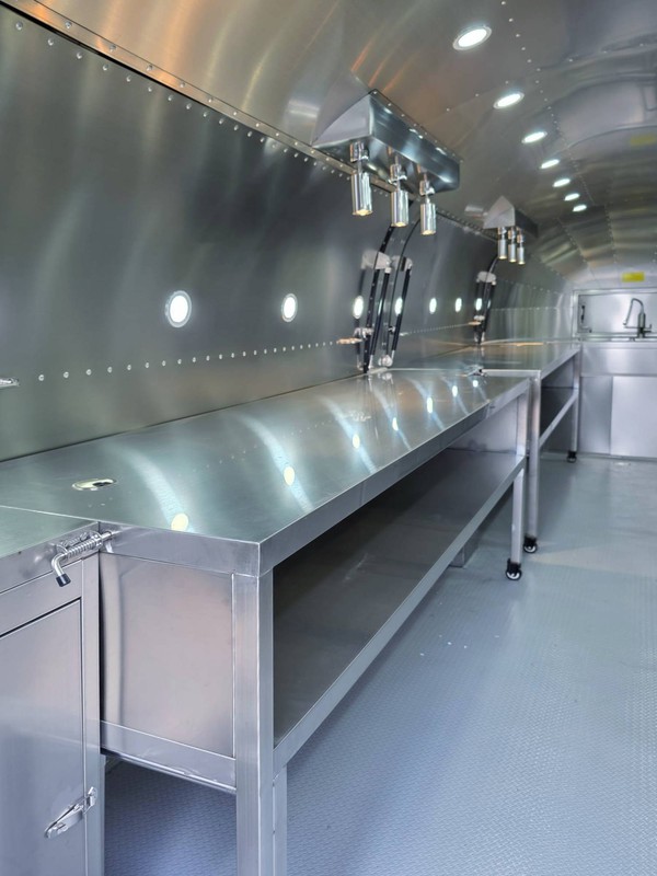 Catering trailer with stainless steel counters
