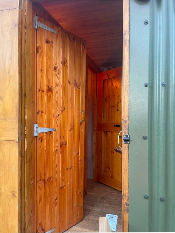 Green corrugated iron toilet trailer for sale