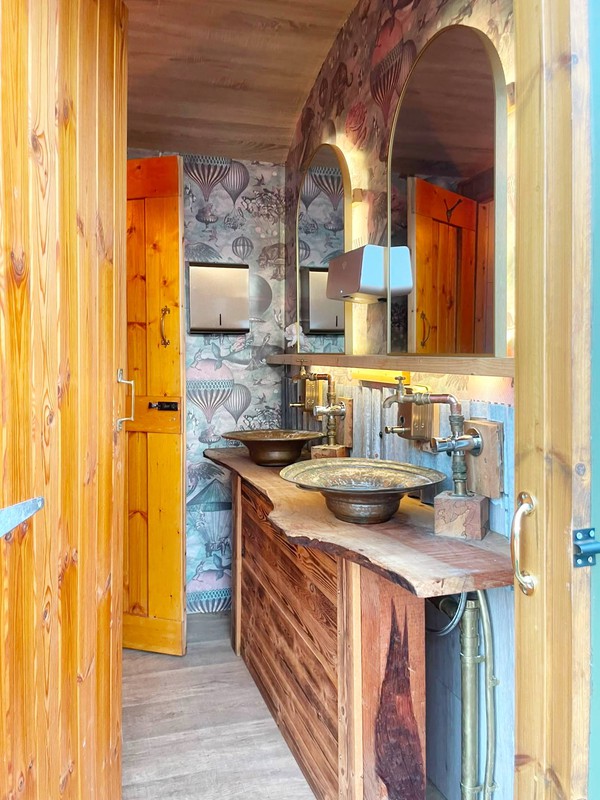 Shepherds Hut toilet trailer funky interior