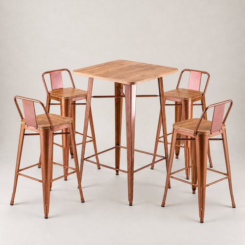 30x Copper High Table & Stool Set For Sale